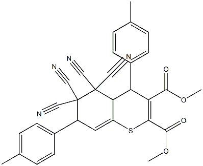 4,7-Bis(p-methylphenyl)-5,5,6,6-tetracyano-4a,5,6,7-tetrahydro-4H-1-benzothiopyran-2,3-dicarboxylic acid dimethyl ester Struktur