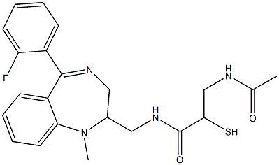 N-[[5-(2-Fluorophenyl)-2,3-dihydro-1-methyl-1H-1,4-benzodiazepin]-2-ylmethyl]-3-acetylamino-2-mercaptopropanamide Struktur