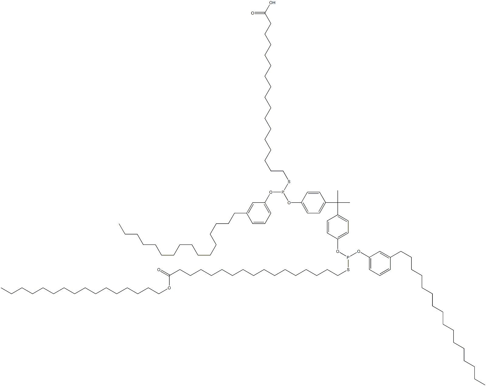 17,17'-[[Isopropylidenebis(4,1-phenyleneoxy)]bis[[(3-hexadecylphenyl)oxy]phosphinediylthio]]bis(heptadecanoic acid hexadecyl) ester Struktur