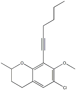 6-Chloro-7-methoxy-2-methyl-8-(1-hexynyl)-3,4-dihydro-2H-1-benzopyran Struktur