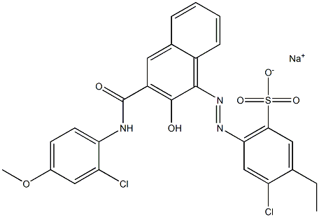 4-Chloro-3-ethyl-6-[[3-[[(2-chloro-4-methoxyphenyl)amino]carbonyl]-2-hydroxy-1-naphtyl]azo]benzenesulfonic acid sodium salt Struktur