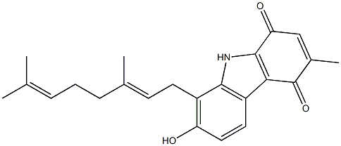 3-Methyl-7-hydroxy-8-[(2E)-3,7-dimethyl-2,6-octadienyl]-1H-carbazole-1,4(9H)-dione Struktur