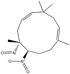 (1R,2R,4E,8E)-2,6,6,9-Tetramethyl-1-nitro-2-nitroso-4,8-cycloundecadiene Struktur