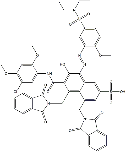 3-[(5-Chloro-2,4-dimethoxyphenyl)aminocarbonyl]-1-[5-[(diethylamino)sulfonyl]-2-methoxyphenylazo]-2-hydroxy-4,5-bis(phthalimidylmethyl)naphthalene-7-sulfonic acid Struktur