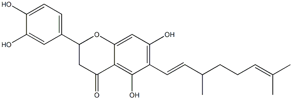 2-(3,4-Dihydroxyphenyl)-2,3-dihydro-5,7-dihydroxy-6-[(1E)-3,7-dimethyl-1,6-octadienyl]-4H-1-benzopyran-4-one Struktur