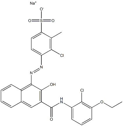 3-Chloro-2-methyl-4-[[3-[[(2-chloro-3-ethoxyphenyl)amino]carbonyl]-2-hydroxy-1-naphtyl]azo]benzenesulfonic acid sodium salt Struktur