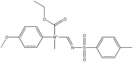 N-Ethoxycarbonyl-N-methyl-N-(4-methylphenylsulfonyliminomethyl)-4-methoxybenzenaminium Struktur