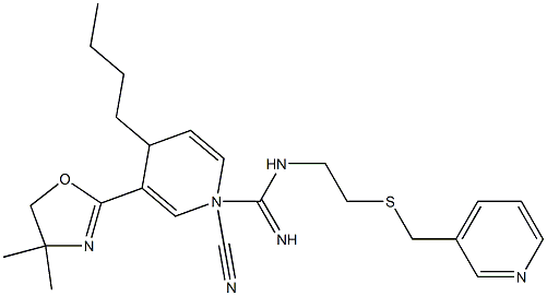 N1-[2-[(3-Pyridylmethyl)thio]ethyl]-N2-cyano-4-butyl-3-(4,4-dimethyl-2-oxazolin-2-yl)-1,4-dihydropyridine-1-carboxamidine Struktur