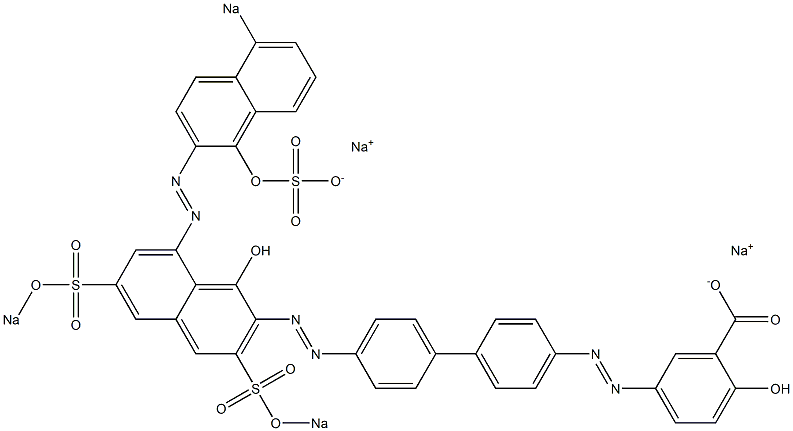 2-Hydroxy-5-[[4'-[[1-hydroxy-3,6-bis(sodiosulfo)-8-[(1-hydroxy-5-sodiosulfo-2-naphthalenyl)azo]-2-naphthalenyl]azo]-1,1'-biphenyl-4-yl]azo]benzoic acid sodium salt Struktur