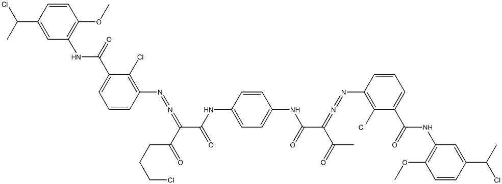 3,3'-[2-(2-Chloroethyl)-1,4-phenylenebis[iminocarbonyl(acetylmethylene)azo]]bis[N-[3-(1-chloroethyl)-6-methoxyphenyl]-2-chlorobenzamide] Struktur