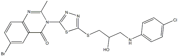 6-Bromo-2-methyl-3-[5-[[3-(4-chloroanilino)-2-hydroxypropyl]thio]-1,3,4-thiadiazol-2-yl]quinazolin-4(3H)-one Struktur