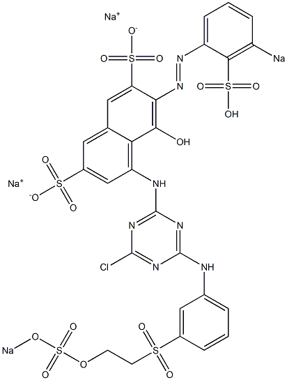 5-Hydroxy-4-[[4-chloro-6-[3-[[2-(sodiosulfooxy)ethyl]sulfonyl]anilino]-1,3,5-triazin-2-yl]amino]-6-[(3-sodiosulfophenyl)azo]-2,7-naphthalenedisulfonic acid disodium salt Struktur