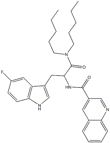 3-[5-Fluoro-1H-indol-3-yl]-2-(3-quinolinylcarbonylamino)-N,N-dipentylpropanamide Struktur