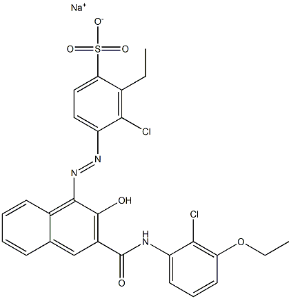 3-Chloro-2-ethyl-4-[[3-[[(2-chloro-3-ethoxyphenyl)amino]carbonyl]-2-hydroxy-1-naphtyl]azo]benzenesulfonic acid sodium salt Struktur