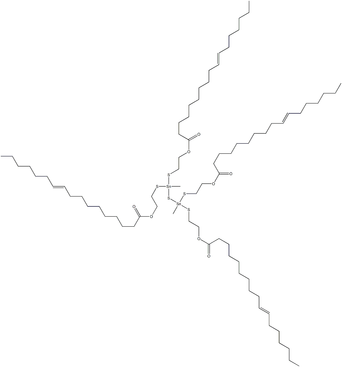 Bis[methylbis[[2-(9-hexadecenylcarbonyloxy)ethyl]thio]stannyl] sulfide Struktur