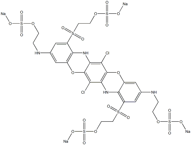 6,13-Dichloro-3,10-bis[2-(sodiooxysulfonyloxy)ethylamino]-1,8-bis[2-(sodiooxysulfonyloxy)ethylsulfonyl]-5,12-dioxa-7,14-diazapentacene Struktur