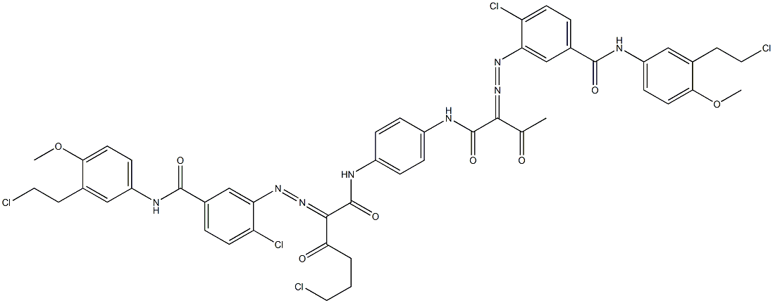 3,3'-[2-(2-Chloroethyl)-1,4-phenylenebis[iminocarbonyl(acetylmethylene)azo]]bis[N-[3-(2-chloroethyl)-4-methoxyphenyl]-4-chlorobenzamide] Struktur