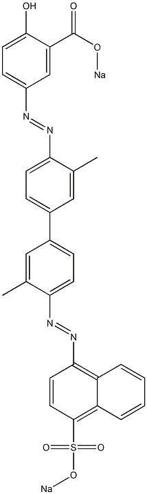 4-[[4-Hydroxy-3-(sodiooxycarbonyl)phenyl]azo]-4'-[[4-(sodiosulfo)-1-naphtyl]azo]-3,3'-dimethyl-1,1'-biphenyl Struktur