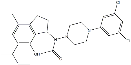 2,3-Dihydro-3-[[4-(3,5-dichlorophenyl)-1-piperazinyl]acetylamino]-5-sec-butyl-7-methyl-1H-inden-4-ol Struktur