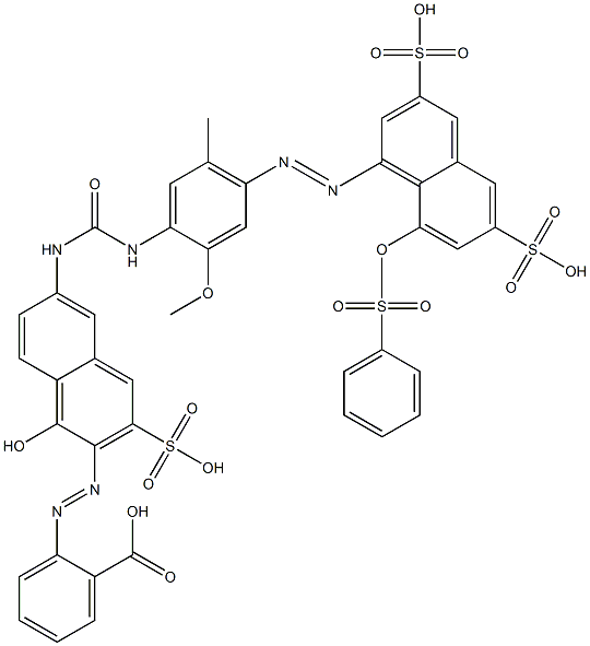 2-[[1-Hydroxy-6-[[[[2-methoxy-5-methyl-4-[[8-(phenylsulfonyloxy)-3,6-disulfo-1-naphthalenyl]azo]phenyl]amino]carbonyl]amino]-3-sulfo-2-naphthalenyl]azo]benzoic acid Struktur