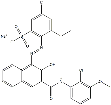 3-Chloro-5-ethyl-6-[[3-[[(2-chloro-3-methoxyphenyl)amino]carbonyl]-2-hydroxy-1-naphtyl]azo]benzenesulfonic acid sodium salt Struktur