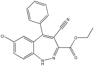 7-Chloro-5-phenyl-4-cyano-1H-1,2-benzodiazepine-3-carboxylic acid ethyl ester Struktur