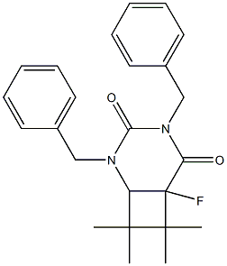 6-Fluoro-2,4-dibenzyl-7,7,8,8-tetramethyl-2,4-diazabicyclo[4.2.0]octane-3,5-dione Struktur