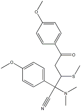 3-Methylthio-2,5-bis(4-methoxyphenyl)-2-dimethylamino-5-oxovaleronitrile Struktur