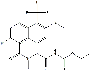 2-[N-Methyl-N-[[2-fluoro-6-methoxy-5-trifluoromethyl-1-naphthalenyl]carbonyl]amino]-N-ethoxycarbonylacetamide Struktur