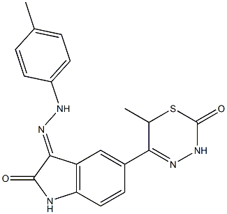 1,3-Dihydro-3-[2-(p-tolyl)hydrazono]-5-[(6-methyl-2-oxo-3,6-dihydro-2H-1,3,4-thiadiazine)-5-yl]-2H-indole-2-one Struktur