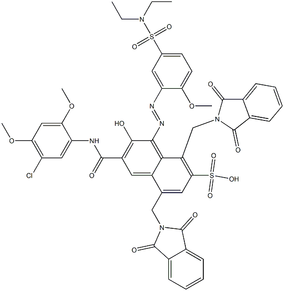 3-[(5-Chloro-2,4-dimethoxyphenyl)aminocarbonyl]-1-[5-[(diethylamino)sulfonyl]-2-methoxyphenylazo]-2-hydroxy-5,8-bis(phthalimidylmethyl)naphthalene-7-sulfonic acid Struktur