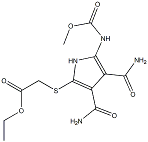 2-[(Methoxycarbonyl)amino]-5-[(ethoxycarbonylmethyl)thio]-1H-pyrrole-3,4-dicarboxamide Struktur