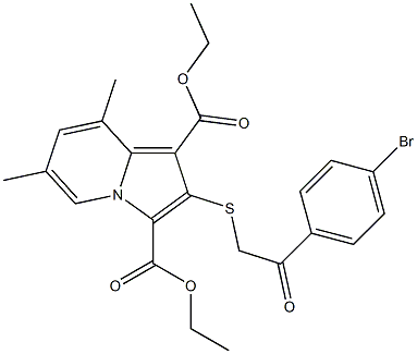 2-[2-(4-Bromophenyl)-2-oxoethylthio]-6,8-dimethylindolizine-1,3-dicarboxylic acid diethyl ester Struktur