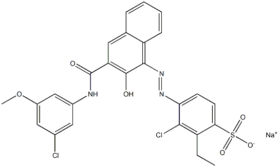 3-Chloro-2-ethyl-4-[[3-[[(3-chloro-5-methoxyphenyl)amino]carbonyl]-2-hydroxy-1-naphtyl]azo]benzenesulfonic acid sodium salt Struktur