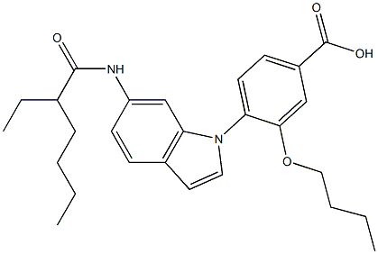 4-[6-(2-Ethylhexanoylamino)-1H-indol-1-yl]-3-butoxybenzoic acid Struktur