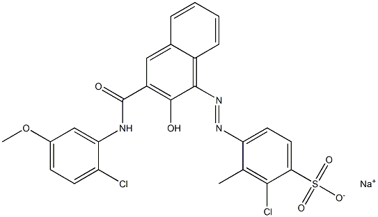 2-Chloro-3-methyl-4-[[3-[[(2-chloro-5-methoxyphenyl)amino]carbonyl]-2-hydroxy-1-naphtyl]azo]benzenesulfonic acid sodium salt Struktur