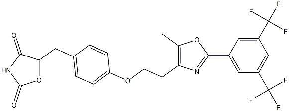 5-[4-[2-[5-Methyl-2-[3,5-bis(trifluoromethyl)phenyl]-4-oxazolyl]ethoxy]benzyl]oxazolidine-2,4-dione Struktur