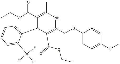 1,4-Dihydro-4-(2-trifluoromethylphenyl)-6-methyl-2-[(4-methoxyphenylthio)methyl]pyridine-3,5-dicarboxylic acid diethyl ester Struktur