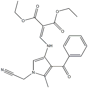 [N-(4-Benzoyl-1-cyanomethyl-5-methyl-1H-pyrrol-3-yl)aminomethylene]malonic acid diethyl ester Struktur