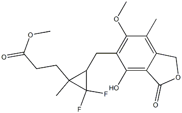 2,2-Difluoro-3-[(4-hydroxy-6-methoxy-7-methyl-3-oxo-5-phthalanyl)methyl]-1-methylcyclopropane-1-propionic acid methyl ester Struktur