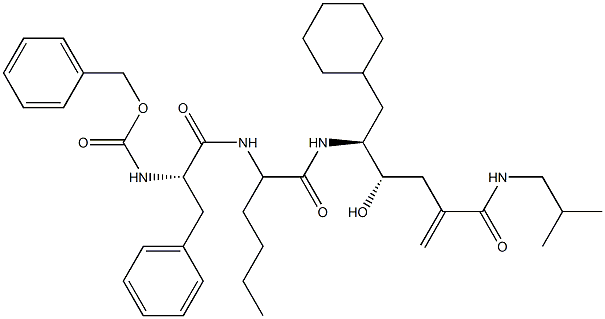 (4S,5S)-6-Cyclohexyl-5-[2-[[(2S)-2-(benzyloxycarbonylamino)-3-phenylpropionyl]amino]hexanoylamino]-4-hydroxy-2-methylene-N-(2-methylpropyl)hexanamide Struktur