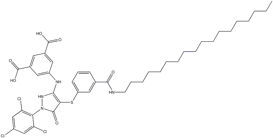 1-(2,4,6-Trichlorophenyl)-3-(3,5-dicarboxyphenylamino)-4-[3-(N-octadecylcarbamoyl)phenylthio]-5(2H)-pyrazolone Struktur