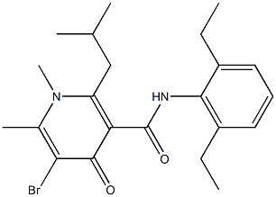 2-Isobutyl-5-bromo-1,4-dihydro-1,6-dimethyl-N-(2,6-diethylphenyl)-4-oxopyridine-3-carboxamide Struktur