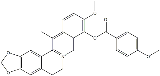 5,6-Dihydro-10-methoxy-9-(4-methoxybenzoyloxy)-13-methylbenzo[g]-1,3-benzodioxolo[5,6-a]quinolizinium Struktur