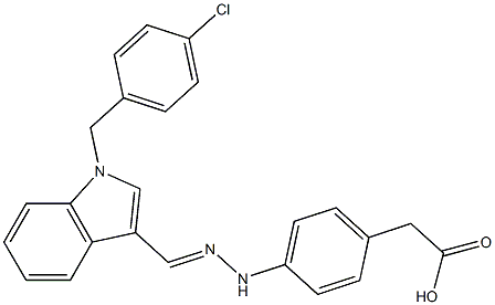 4-[2-[[1-(4-Chlorobenzyl)-1H-indol-3-yl]methylene]hydrazino]benzeneacetic acid Struktur