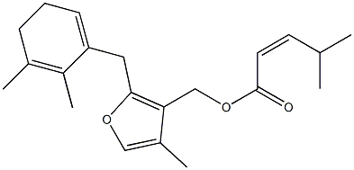 4-Methyl-2-[(2,3-dimethyl-2,6(1)-cyclohexadien-1-yl)methyl]-3-[[[(Z)-4-methyl-2-pentenoyl]oxy]methyl]furan Struktur