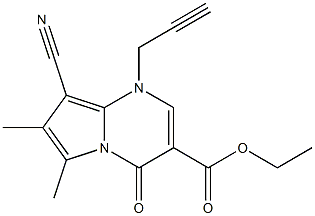 1-(2-Propynyl)-4-oxo-6-methyl-7-methyl-8-cyano-1,4-dihydropyrrolo[1,2-a]pyrimidine-3-carboxylic acid ethyl ester Struktur