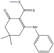 4,4-Dimethyl-6-oxo-2-(anilino)-1-cyclohexene-1-carbodithioic acid methyl ester Struktur