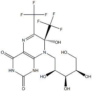 (7R)-8-[(2S,3S,4R)-2,3,4,5-Tetrahydroxypentyl]6,7-bis(trifluoromethyl)-7-hydroxy-7,8-dihydropteridine-2,4(1H,3H)-dione Struktur