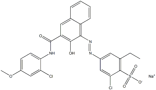 2-Chloro-6-ethyl-4-[[3-[[(2-chloro-4-methoxyphenyl)amino]carbonyl]-2-hydroxy-1-naphtyl]azo]benzenesulfonic acid sodium salt Struktur